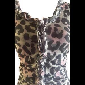 👠👚🩷 Women’s Sweet Pea Sleeveless Mesh Ruffle Front Sz M Animal Print